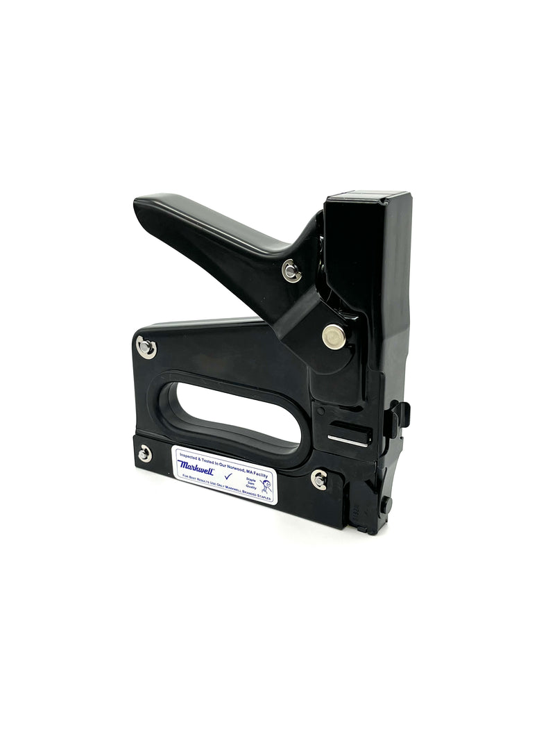 Markwell G26 Outward Clinch Tacker, A reliable and sturdy tool used by mechanical insulators for insulation and HVAC. The G-26 Tacker bends the staple outwards and out, rather than inwards or straight, which creates a more secure grip. Commonly used for stapling fiberglass duct wrap and duct board. The outward clinch door is easily removable for front loading of staples, or replacement. 