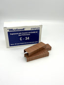 C34 Carton Closing Staples, 1-1/4" crown x 3/4" leg "C" type (3219) carton closing staples, coppered finish. Can be used in any carton closing tool designed for "C" type 1-1/4" crown 3/4 inch staples. 